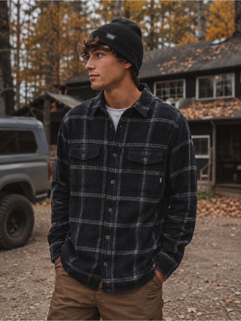 ✨ Vans | Large | Plaid Flannel Shirt | Black Charcoal Grey | 100% Cotton